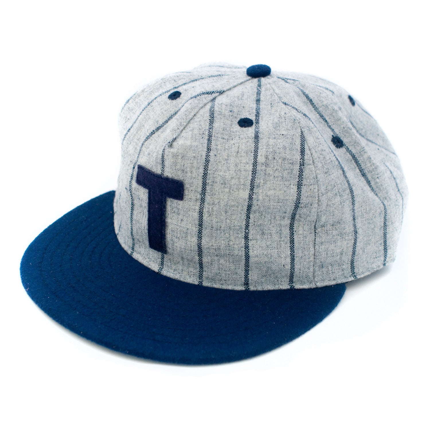 Teranishi + Ebbets Pleat Panel Cap | Grey Pinstripe/Navy
